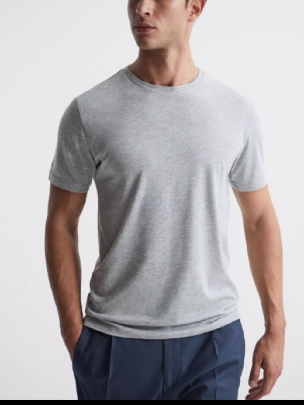 Reiss Men's Gray Bless Cotton Blend Marl Crew Neck T-Shirt Size XL 36925
